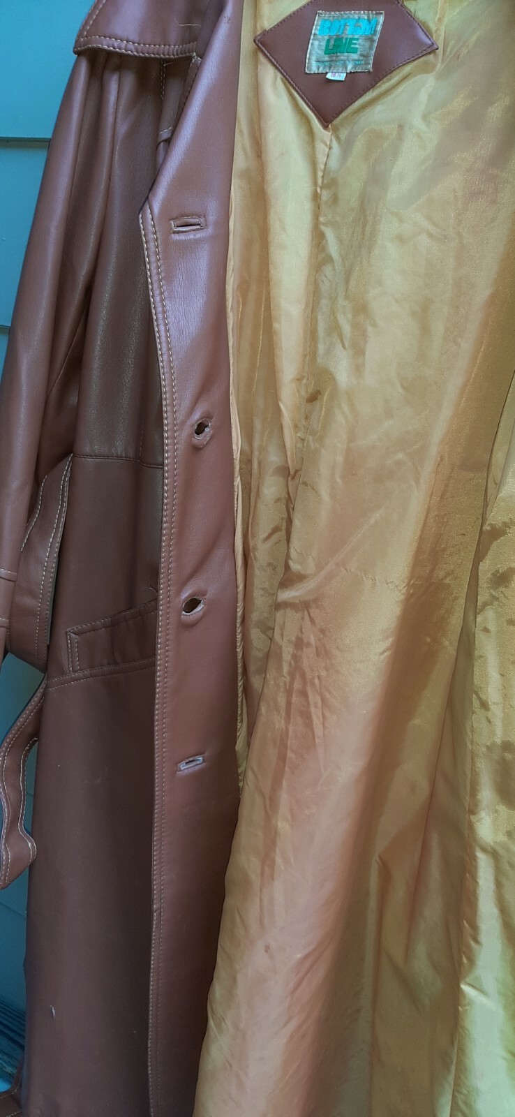 Vintage 60s Womens Grunge Faux Leather Coat By Bottom Line 18 1/2 Made Korea