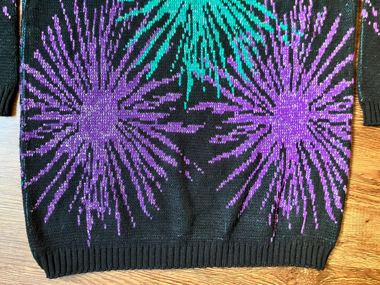Vintage ’80s Nan Dorsey Oversized Fireworks Sweater Black Purple Silver M/L
