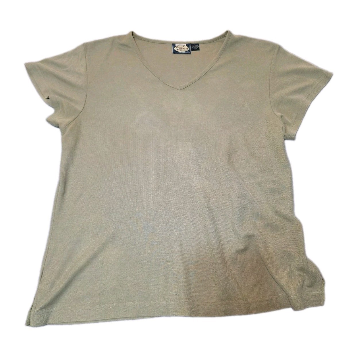 Tommy Bahama Women’s Vintage Silk V Neck Short Sleeve Khaki Shirt Size Large