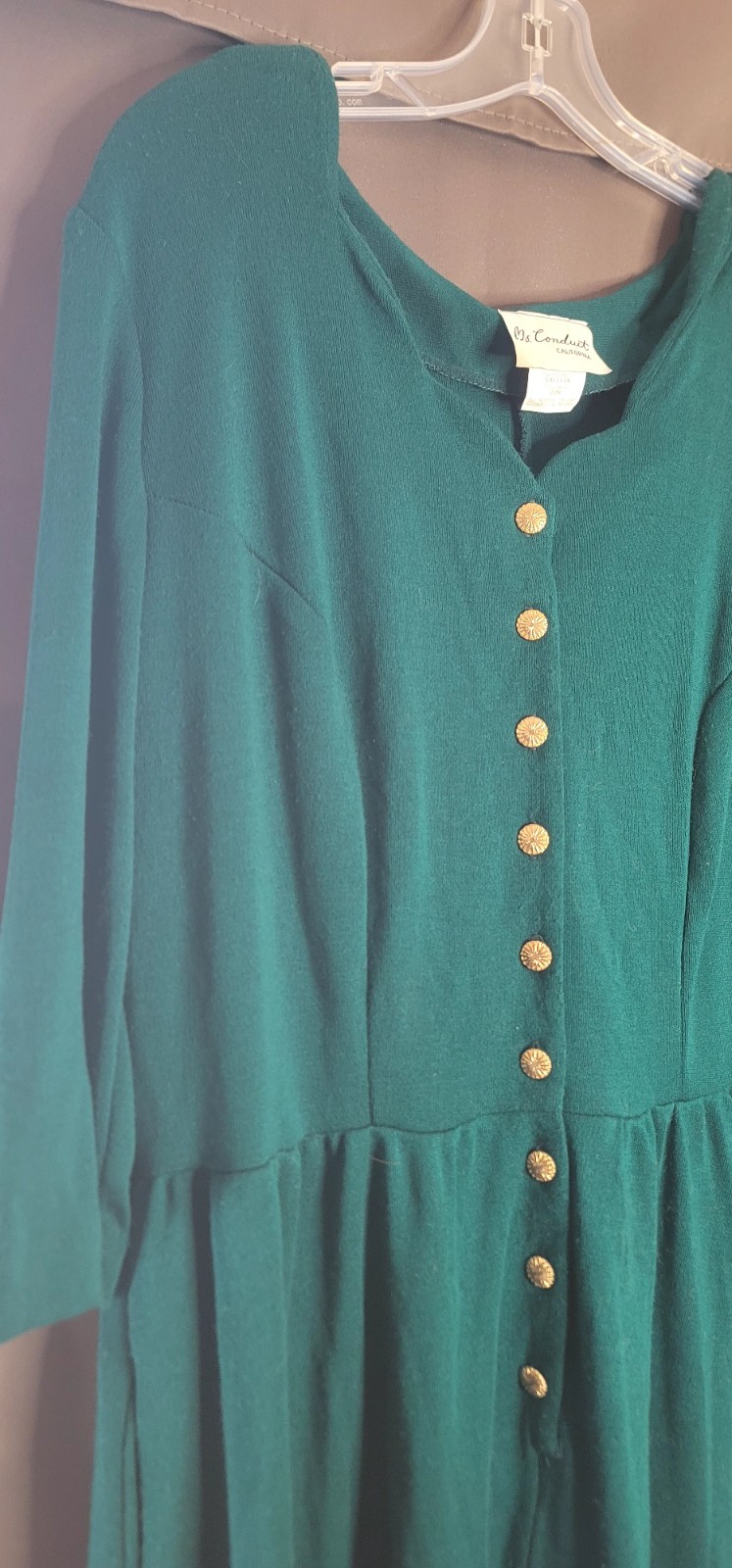 VTG 80s Ms Conduct California Teal Green Dress Boho USA 22W
