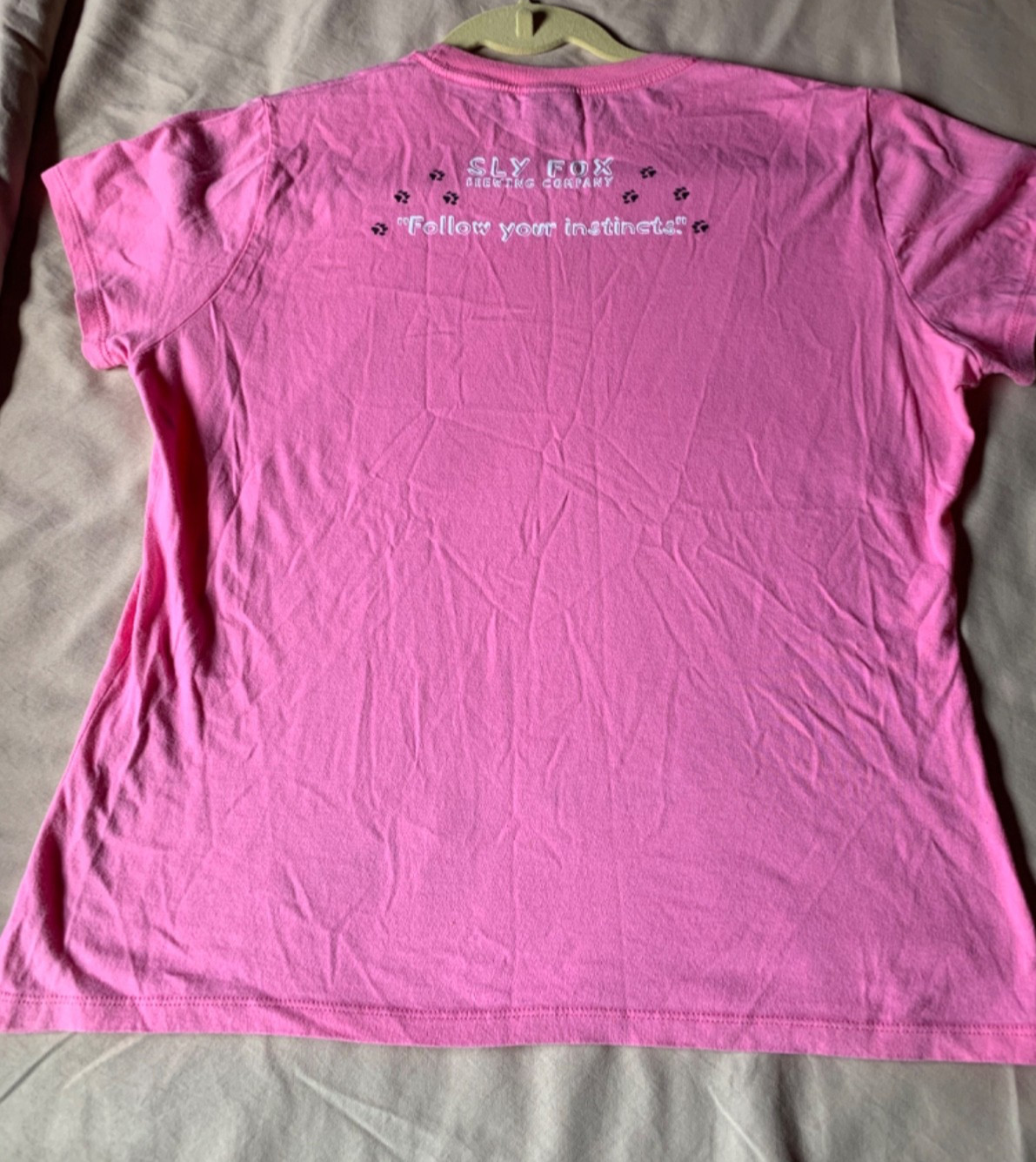 Vintage Womens Sly Fox Brewing Company Double Sided Graphic Tee Pink Size Large