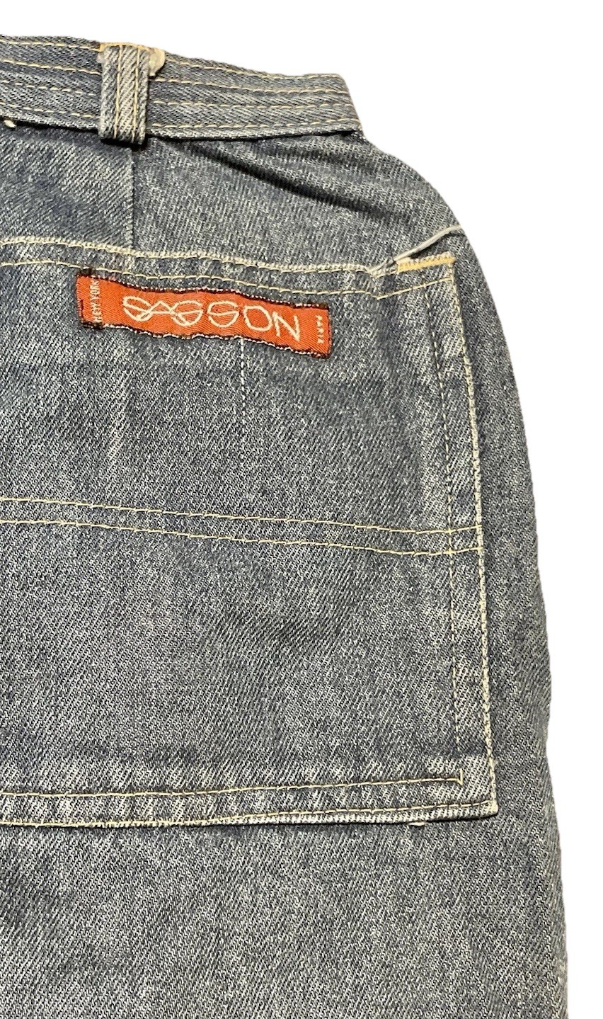 Paris Sasson Denim Jean Skirt MIDI Front Slit USA Union Tag 22-23” 00 Grunge