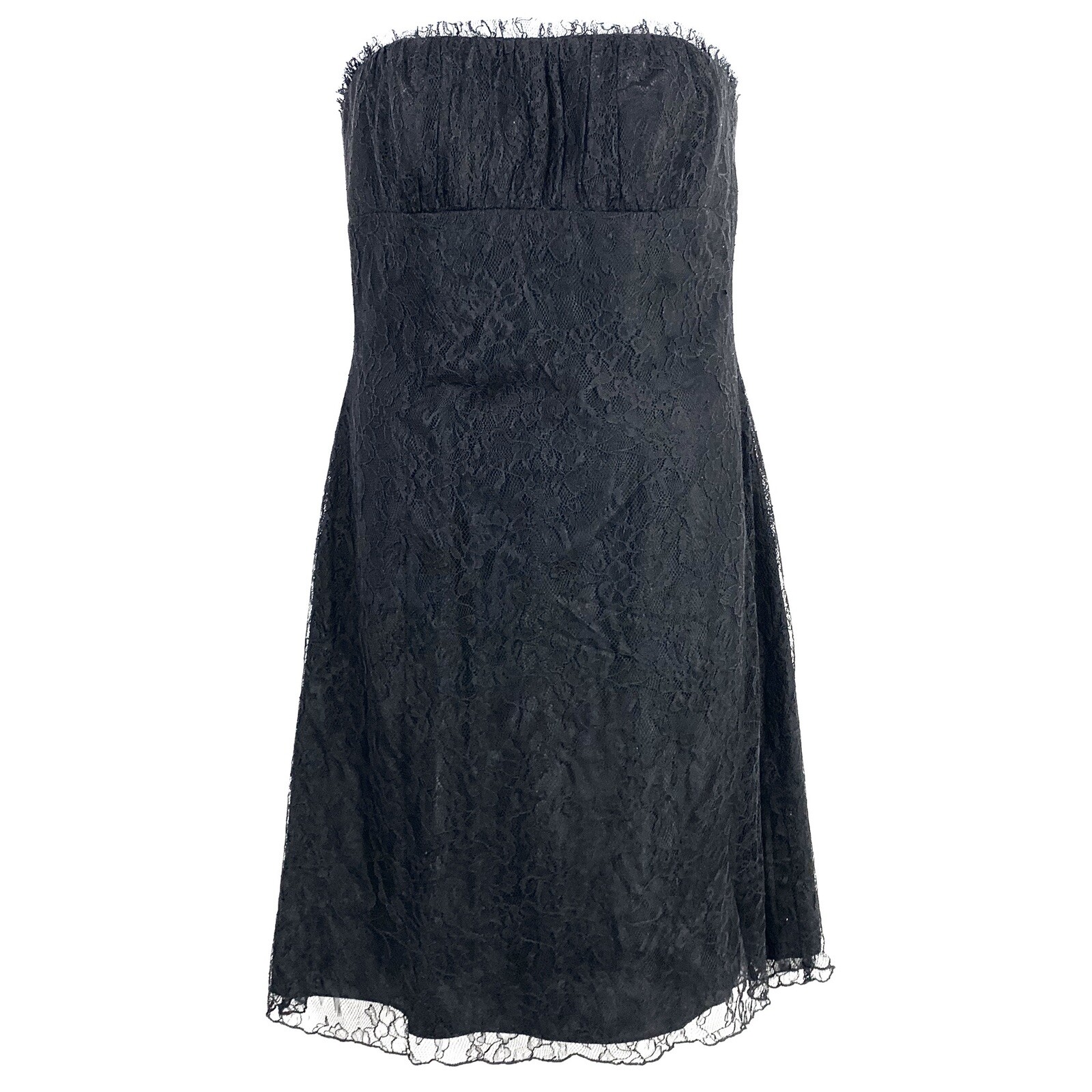 Strapless Dress Sz 12 Vintage ABS By Allen Schwartz Black Lace Knee Length Lined