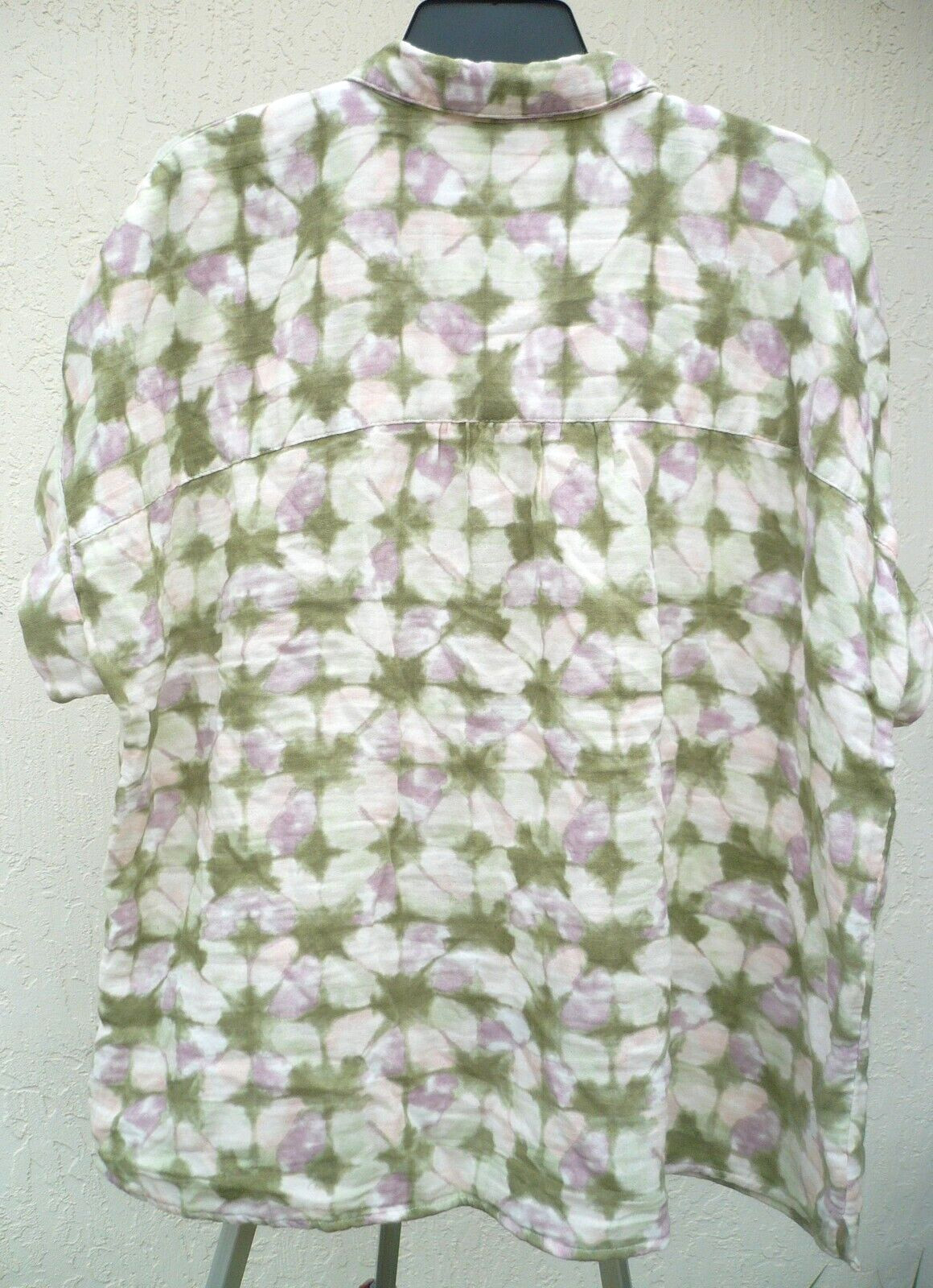 VTG SONOMA 1X XL PLUS FLORAL HEAVY KNIT COTTON SHORT SLEEVE BLOUSE SHIRT WOMEN