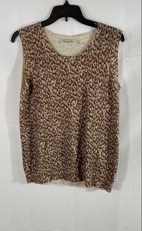 Vintage 90s Christian Dior Women’s Leopard Animal Print Knit Top Sz 44 IT
