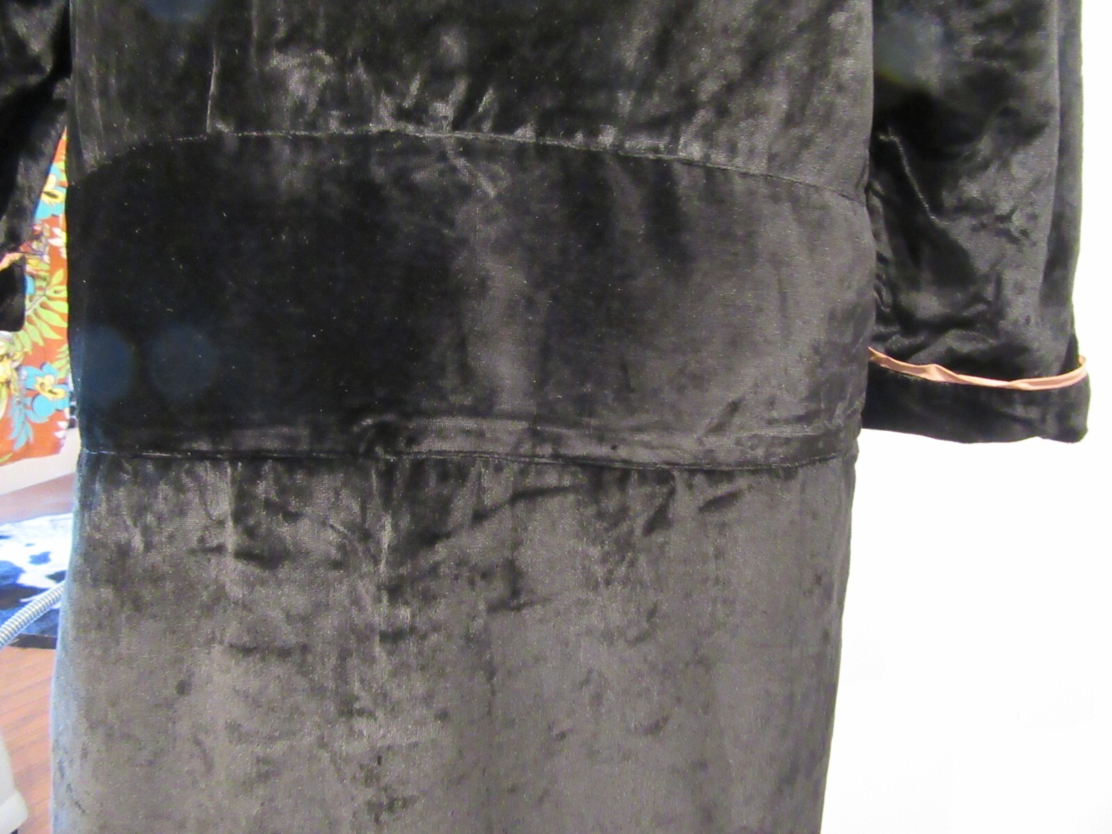 ANTIQUE VINTAGE 1920S DRESS BLACK COTTON VELVET DROP WAIST PRIM STRONG M F10