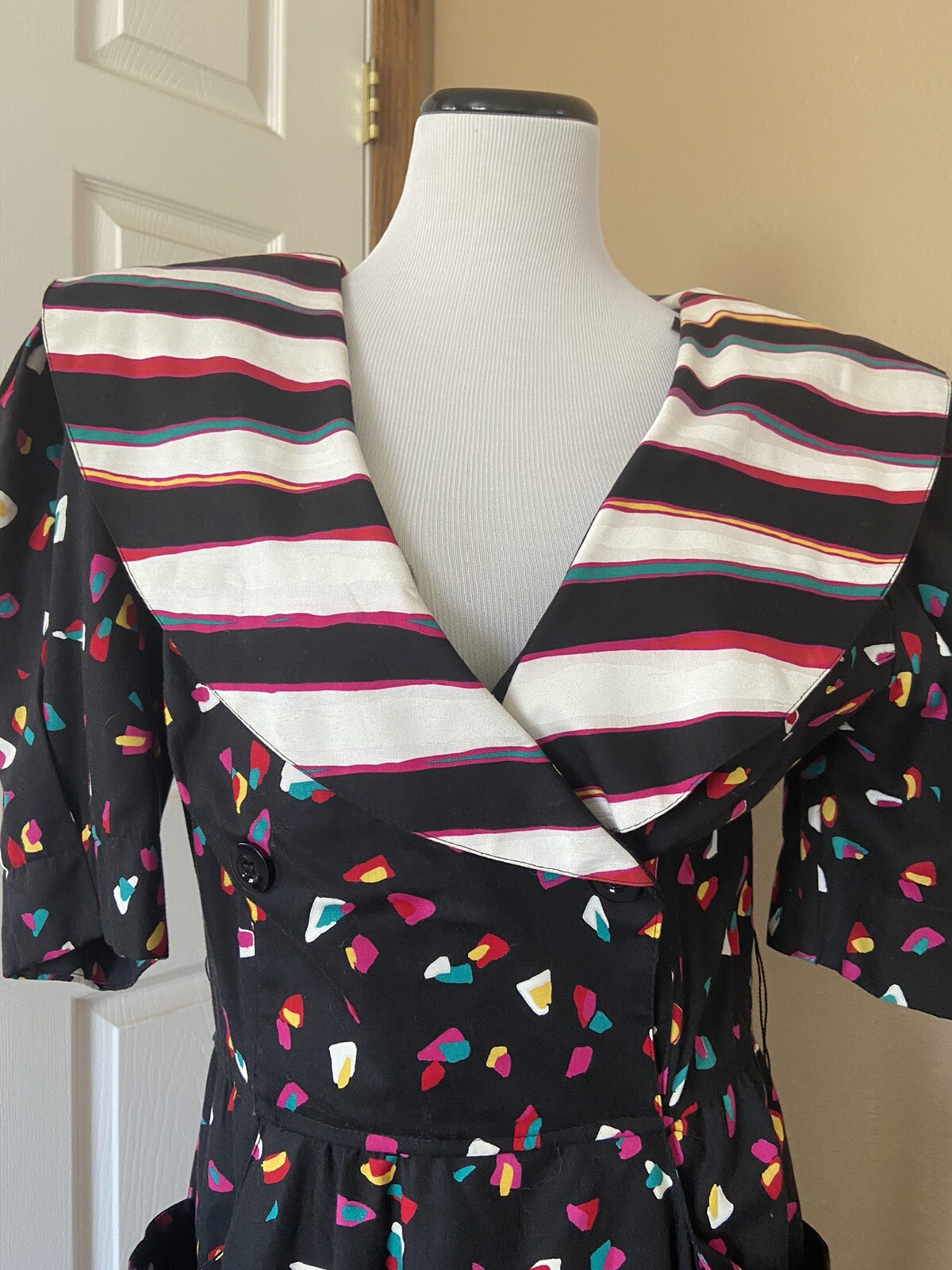 Vintage 80’s Choon California Dress Full Skirt Pockets Size 6 8 ? Colorful Twirl