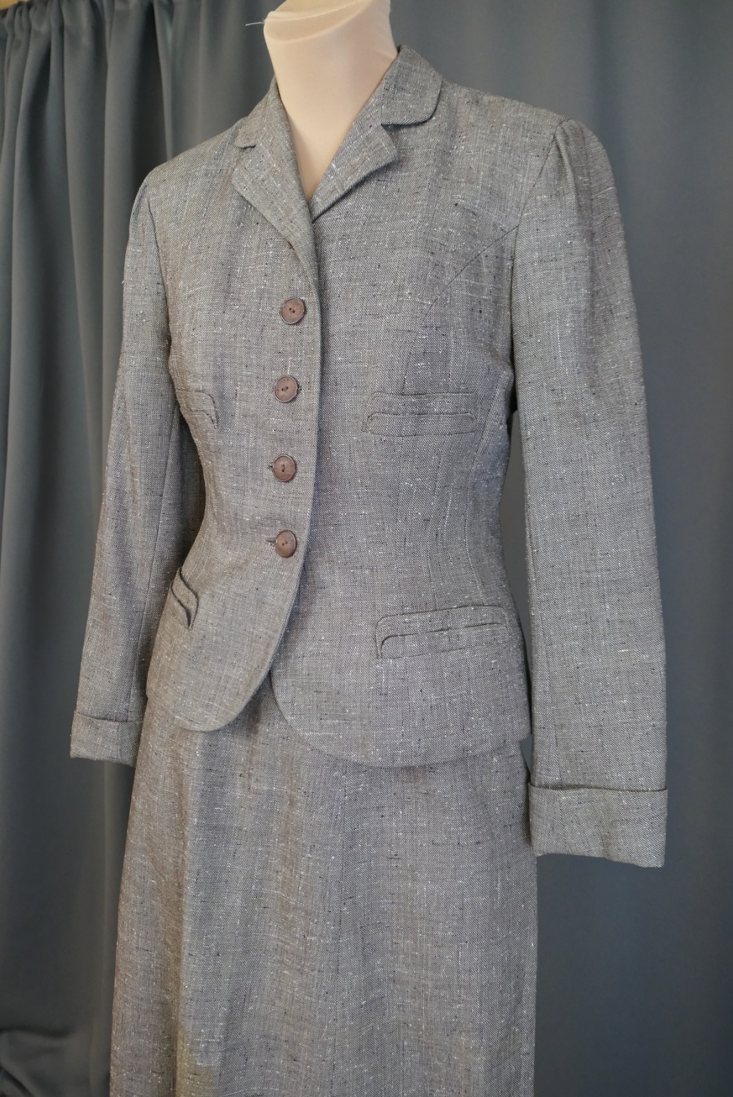 Vintage 1950s Tailored Brown Suit Jacket, 33 bust Junior Size, + damaged skirt