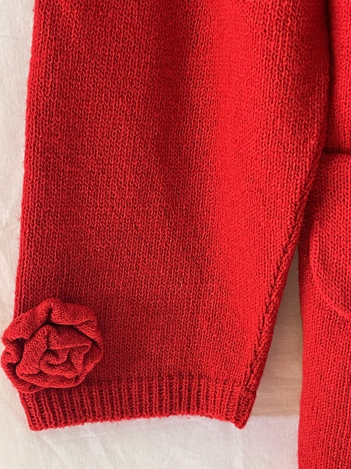 VINTAGE LAURA by ALYZIA, Women’s L Red Cardigan Sweater Knit Flower Accents
