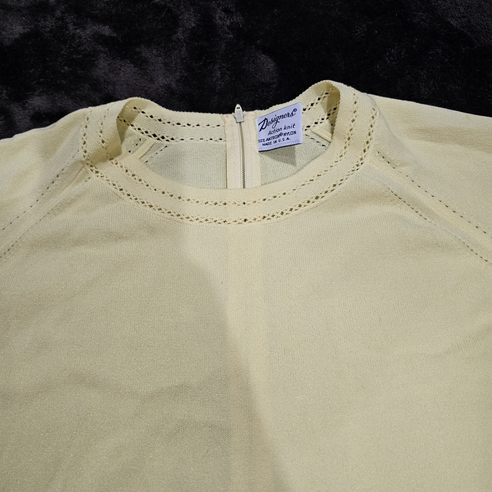 Vtg Designers Action Knit Yellow 100% Antron Nylon Short Sleeve T Shirt Top XL?