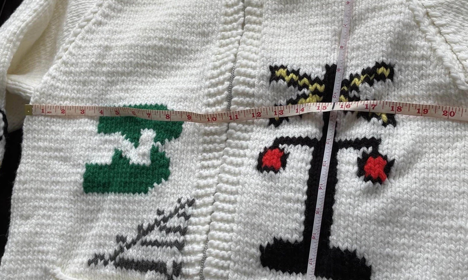 Hand crafted train theme Knit Wool Sweater Curling Stone Zip Cardigan, Size L