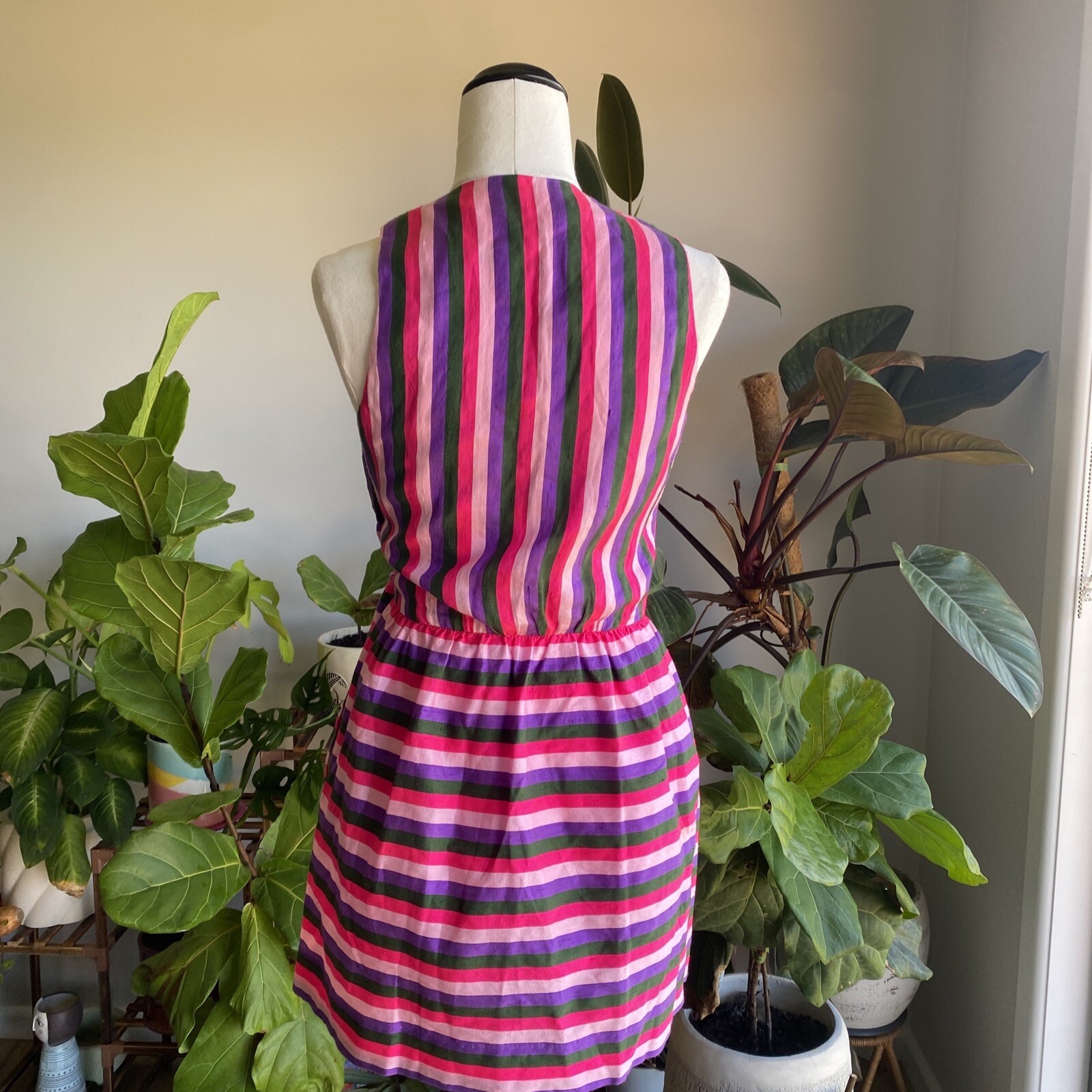 Vintage Prue Acton Dress Fits Au 8 XS/S Multicolour Stripe Silk Wrap Mini Dress