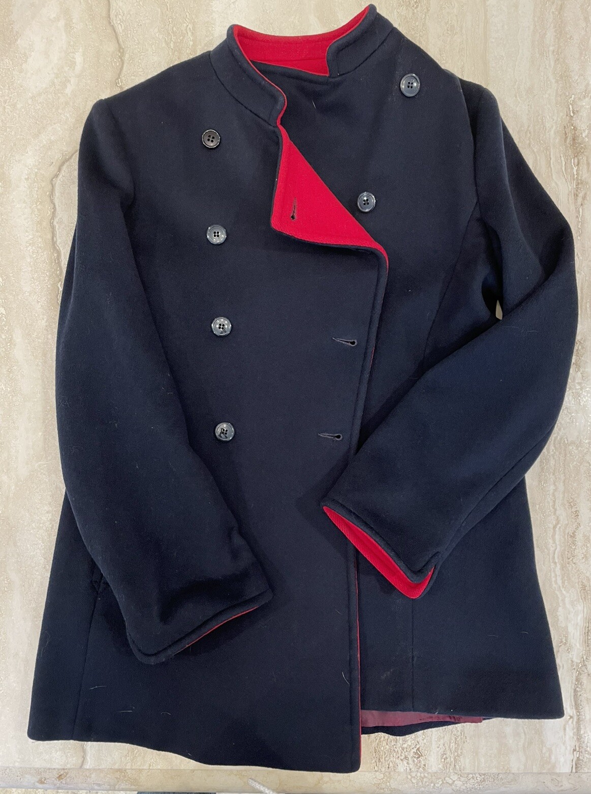 Vintage Novellaine Worumbo Peacoat 100% Wool Navy And Red Size Coat Large