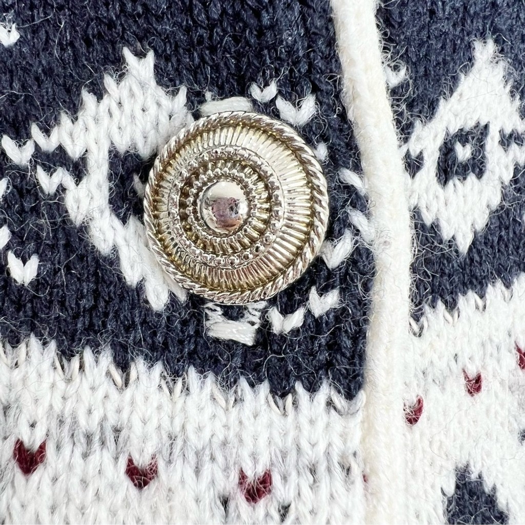 Vintage Carroll Reed acrylic ivory navy burgundy fair isle boxy tunic cardigan L