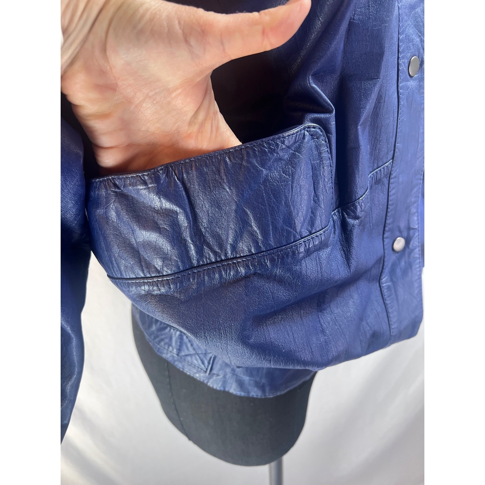 Avanti Vintage 80s Leather Bomber Jacket Cobalt Blue Puff Shoulder Womens Small