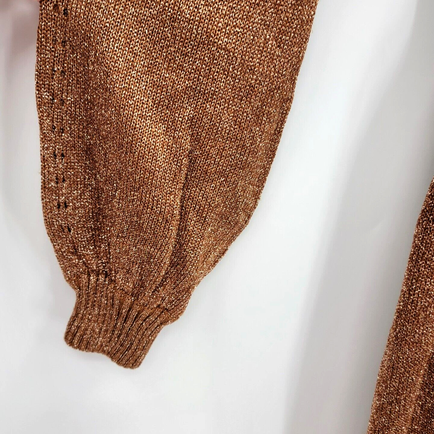 Vtg 70s Disco Wenjilli Sz 15/16 Copper Gold Metallic Knit Maxi Dress Cowl Gown