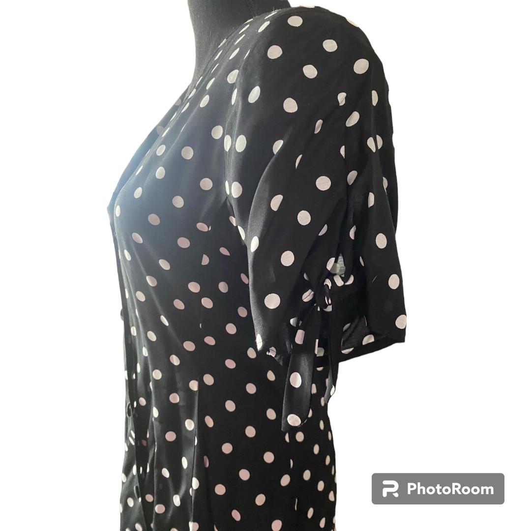 Clio Petites Vintage 80s Women’s button down black/ white Polka Dot Dress sz 8P