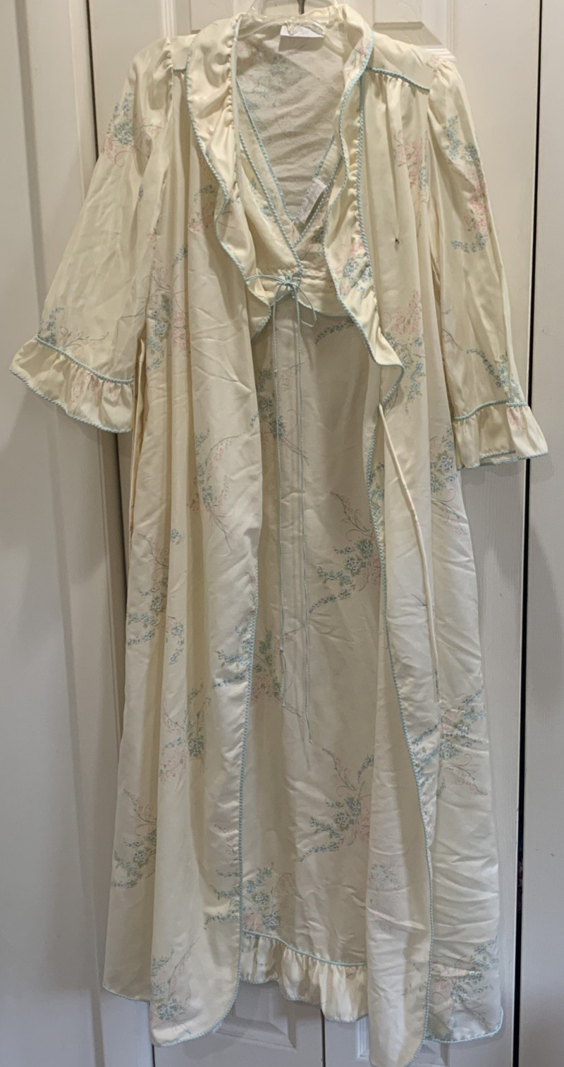 Vintage Givenchy Intimate’ Paris Peignoir Set Full Length Nightgown & Robe Sz S