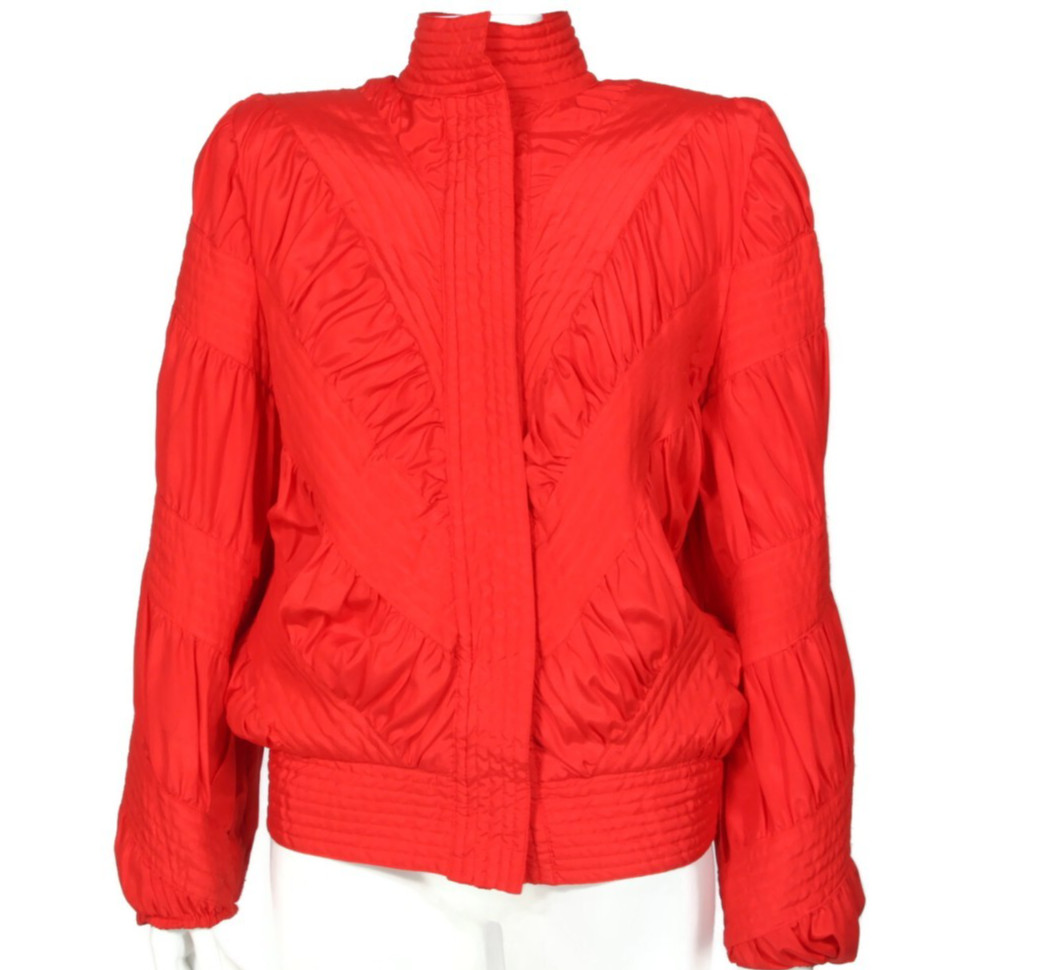 MARGUERITE RUBEL 1980s Red Rusched Lightweight Windbreaker Zip Jacket sz XS /052