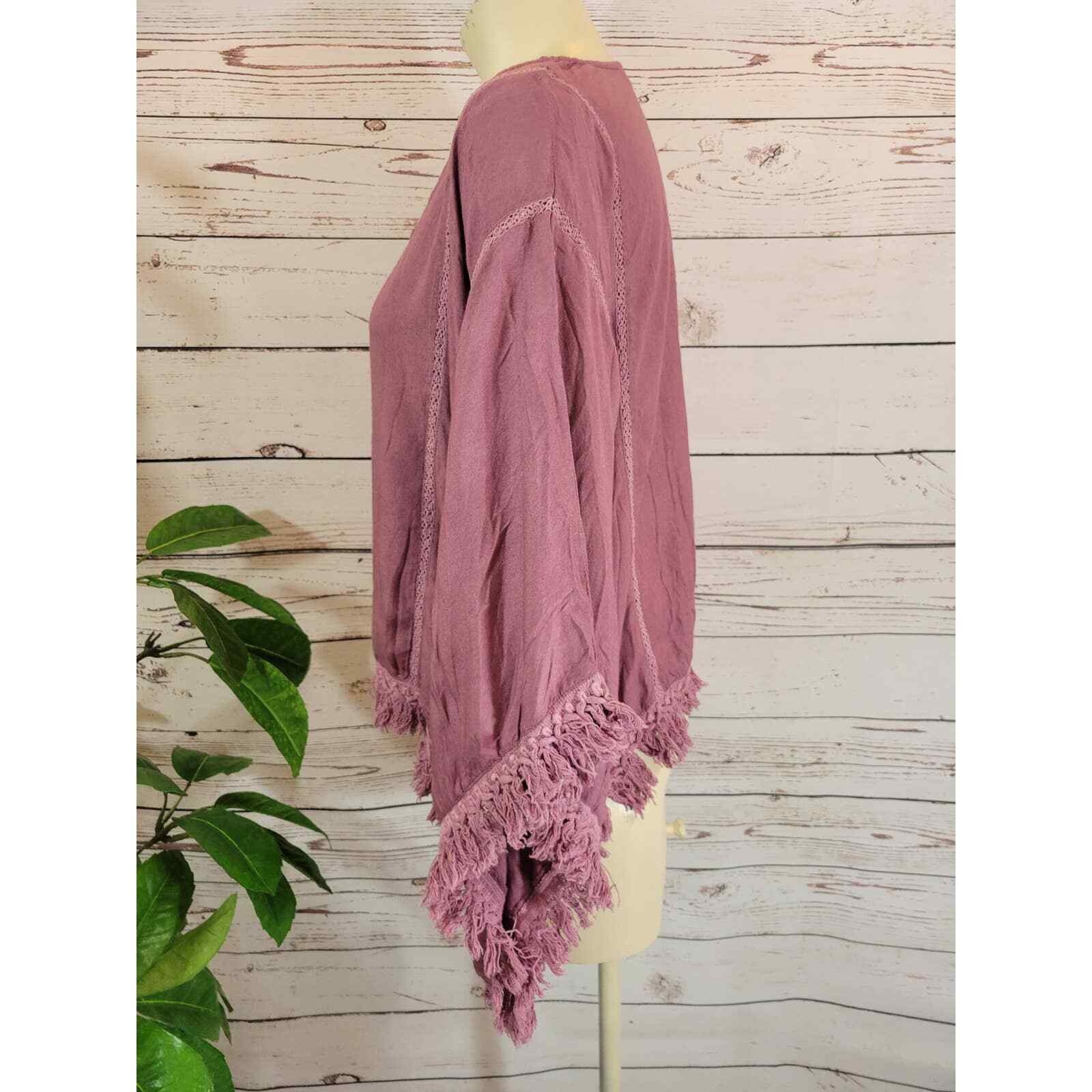 Earthbound Bohemian BOHO Hippie Chick Fringe Blouse One Size Mauve Pink OS