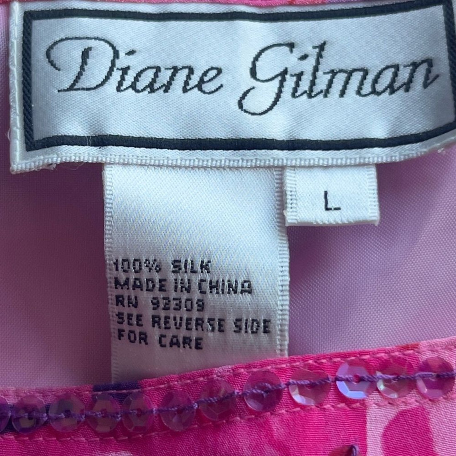 Diane Gilman Vibrant Pink floral sequined dress & Blazer 100% silk set Sz L