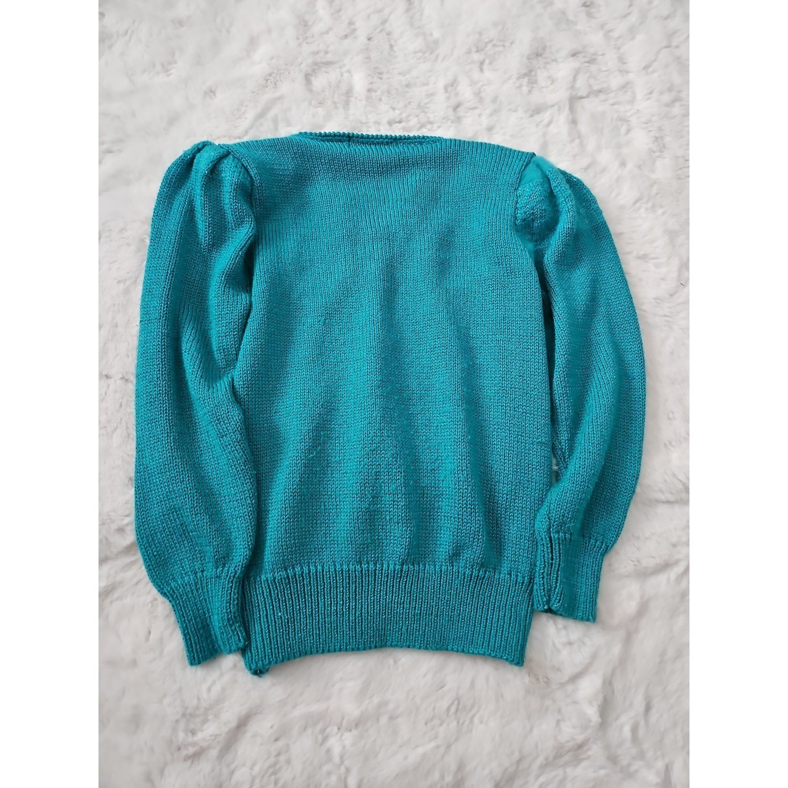 Angenie Sweater Women Small Teal Blue Excellent Vintage 80s V-Neck Angora Blend