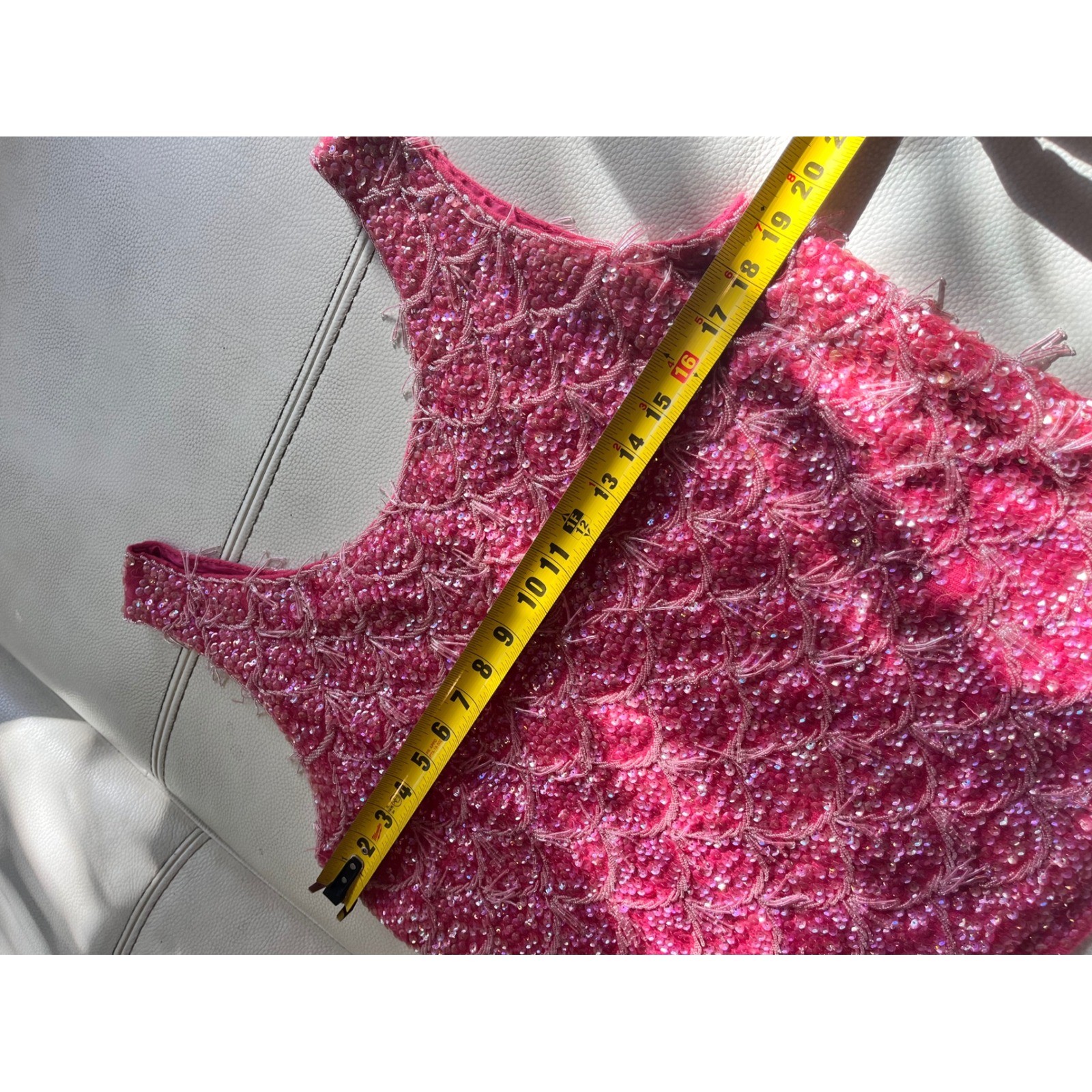 Sequin Tassel Zephyr Wool Vintage Med Hot Pink Mermaid Scale Beaded Tank Top