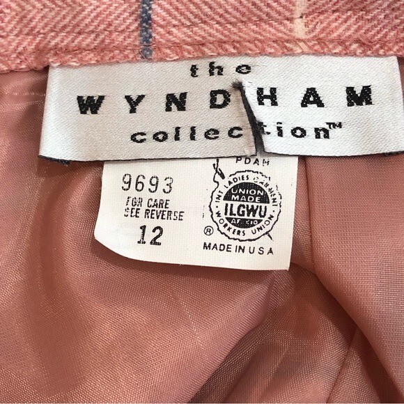 VINTAGE the Wyndham Collection pink herringbone plaid wool midi skirt 12