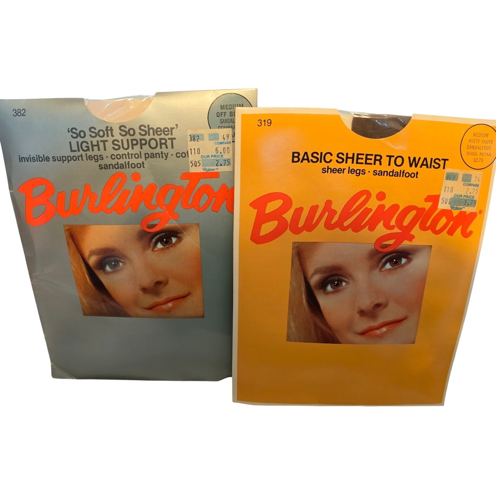 Vintage Burlington Pantyhose Set 2 Pairs Medium Off Black Misty Taupe USA Made