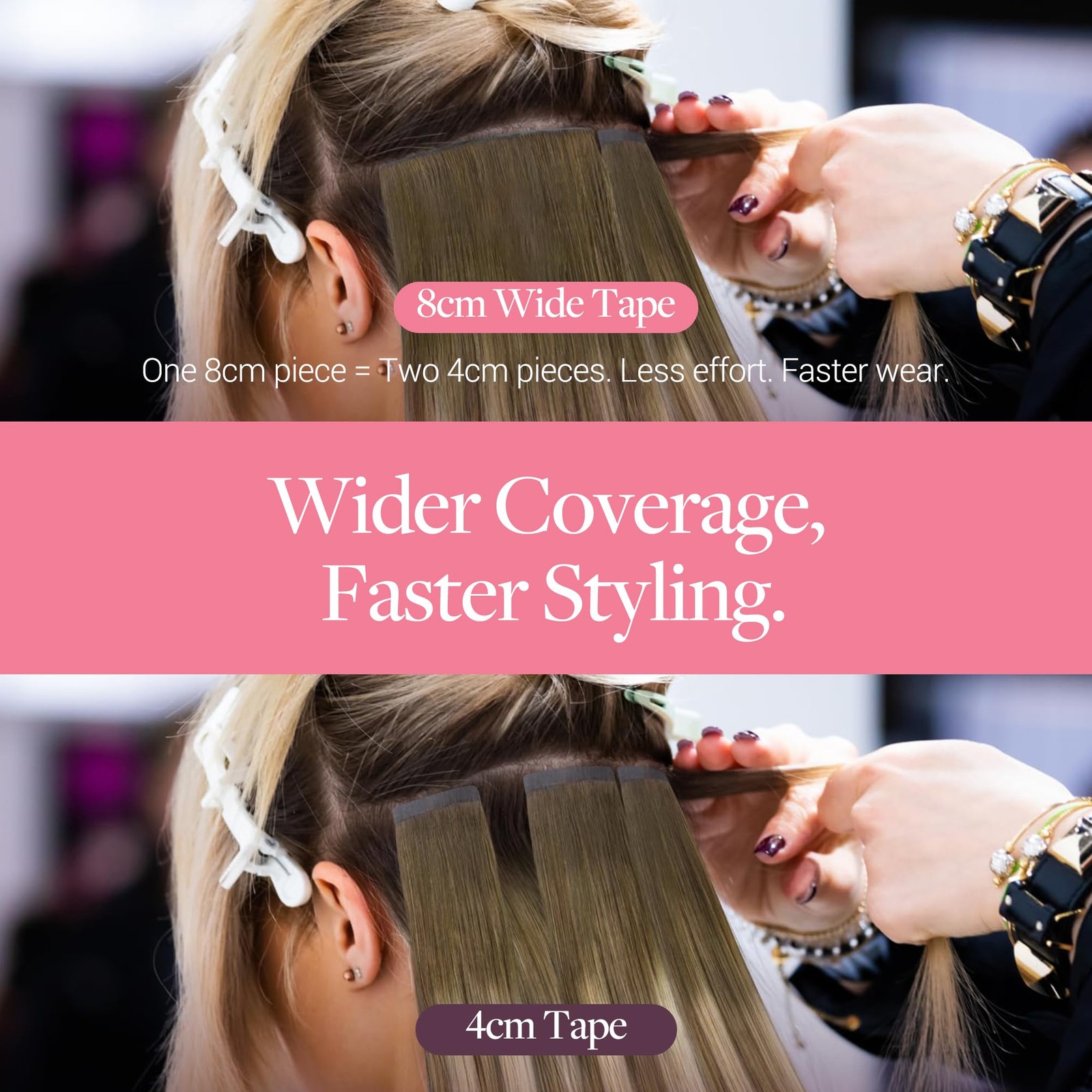 GOO GOO Invisi Edge Wide Tape in Hair Extensions, 3/8/613 Walnut Brown to Ash Br