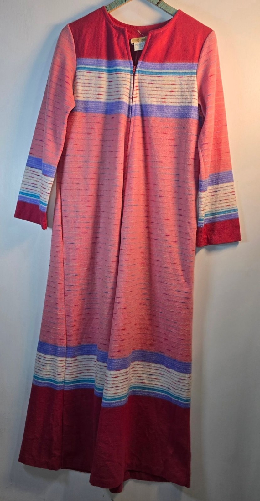 Vintage 1970’s Joseph Magnin The Farr West Fuzzy RARE Striped House Coat, Sz L