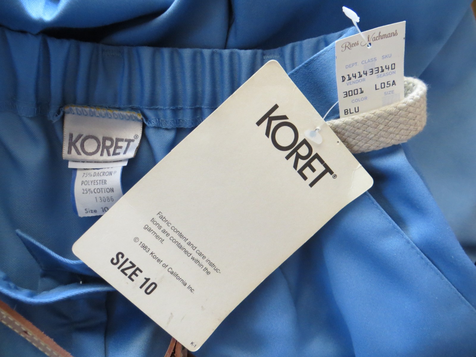 NWT 80’s Vintage Koret Light Blue Poly Cotton Belted High Waist Mom Pants 10