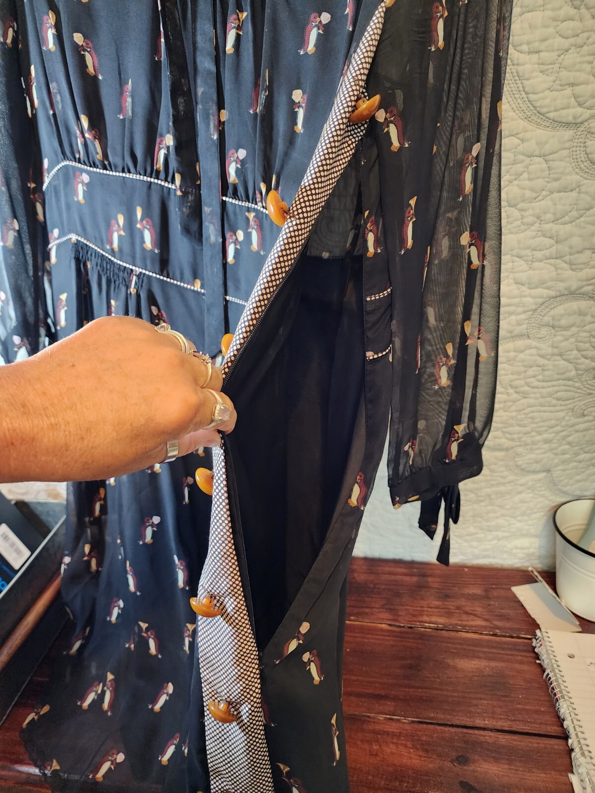 RARE Coach Neck Tie Dress Penguin holding champagne glass Rare print SZ 10.