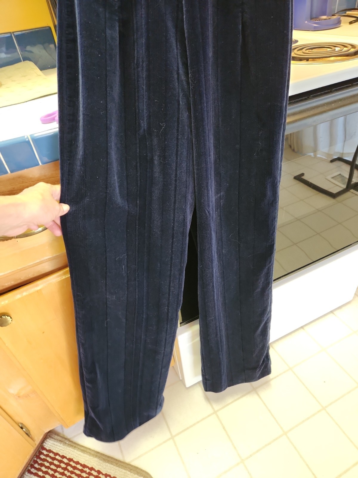 Vtg Ragtime 70s Navy Velour Wide Leg Jumpsuit Deep V Neck Disco Jumper Outfit M