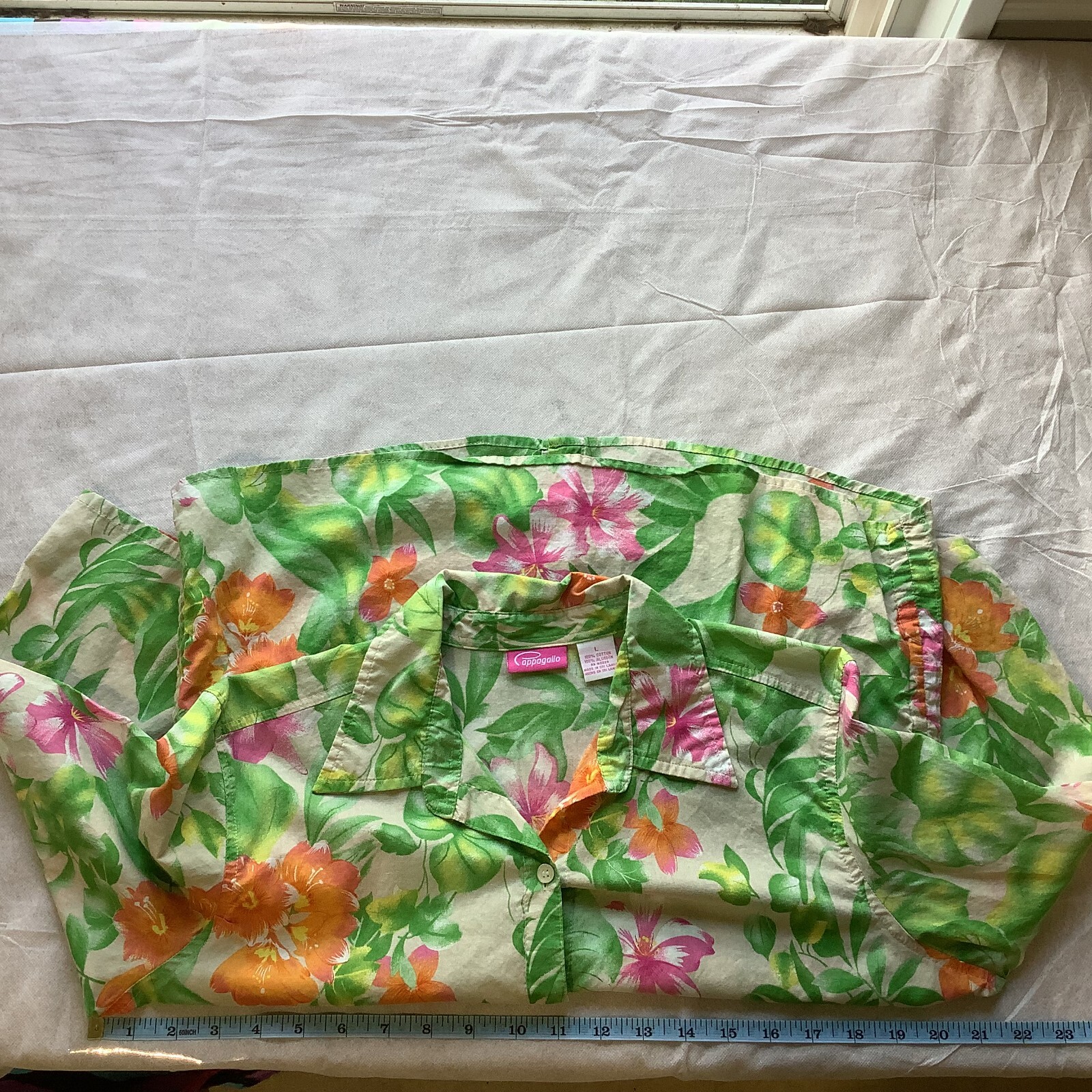 Womans Hawaiian shirt Button Up Green Floral Cappagallo Size Large Boho