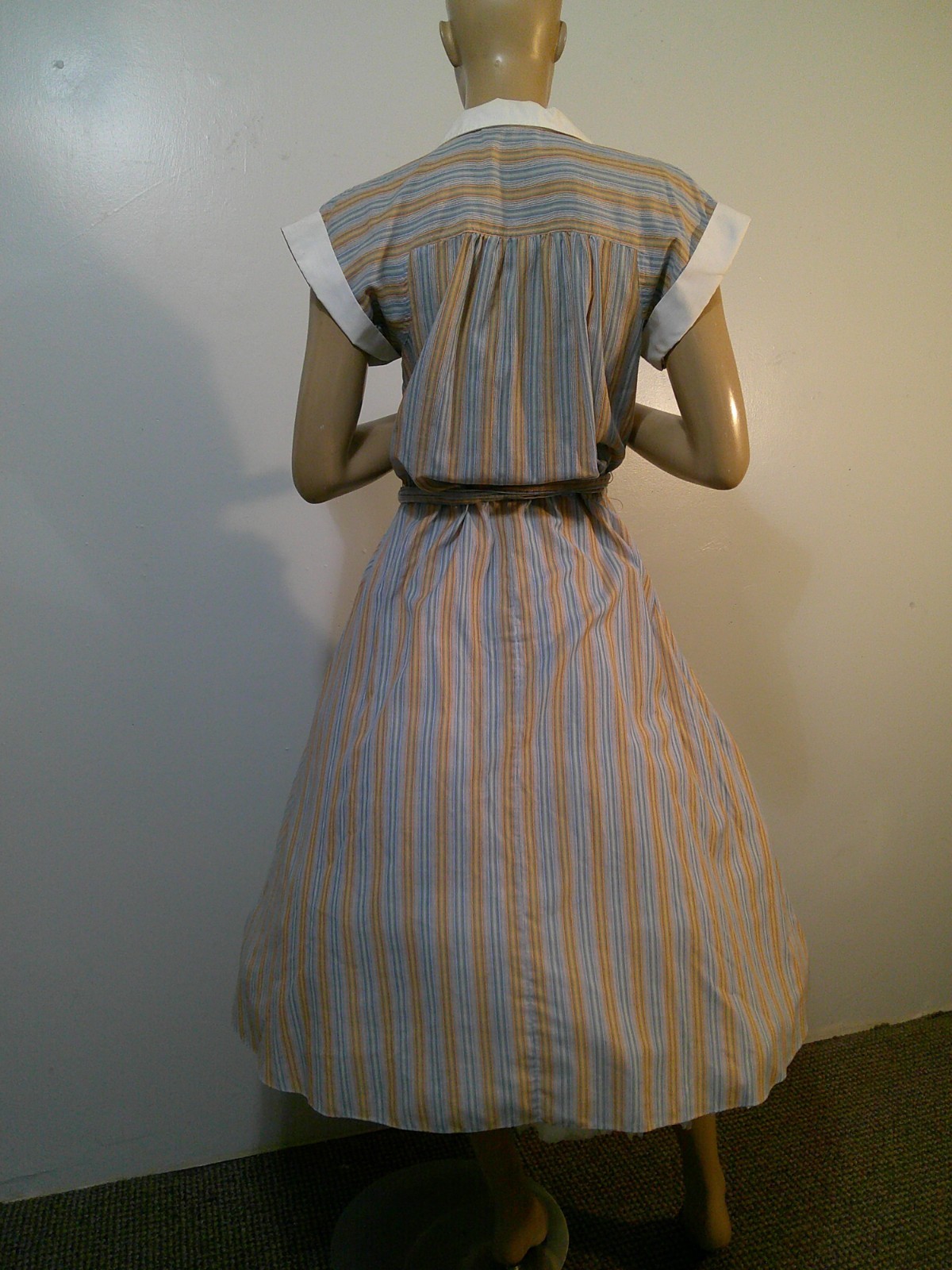 Vtg 70s Does 50s HUK-A-POO Stripe Cottn/Poly Full Sweep Rockabilly Day Dress L