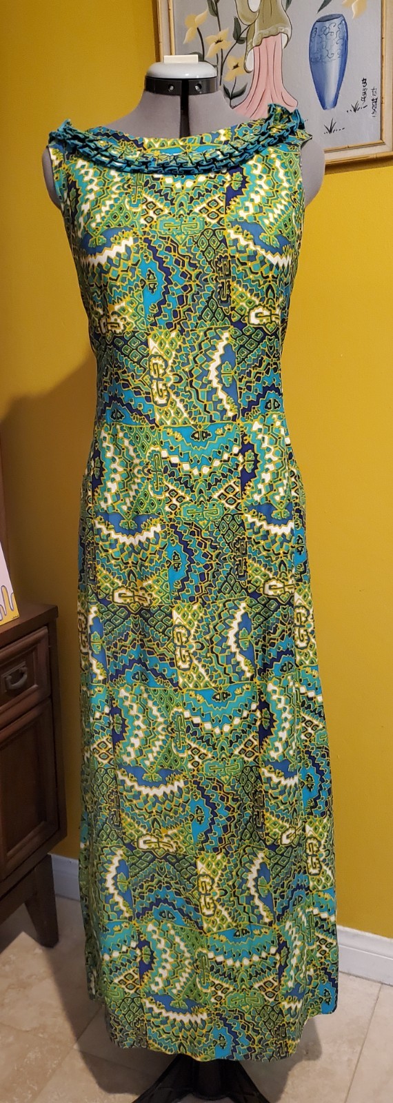 Vintage 50s 60s Hawaiian Rhapsody by Glazier Watteau back dress 36B