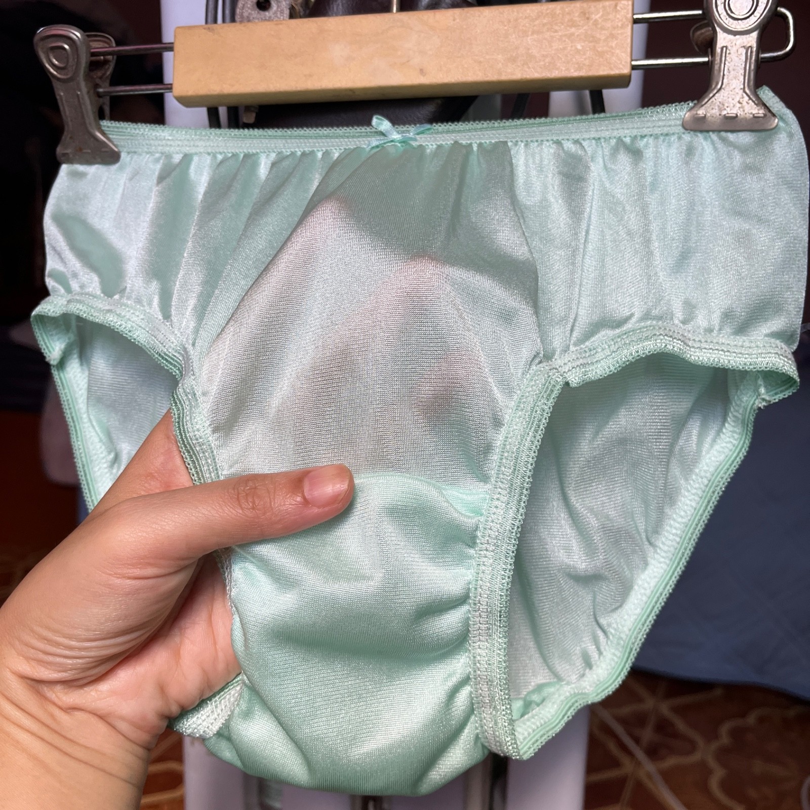 Nylon Feminine Classic Briefs Silk Retro Comfortable Light Green Vintage Panties