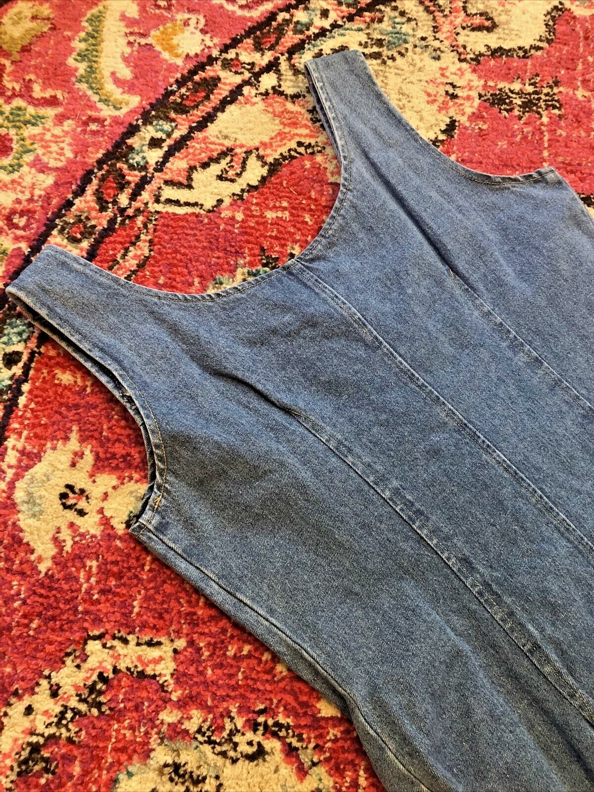 Vtg In Charge Sz L Denim Jumper Sleeveless Jewel Button Down Dress HO