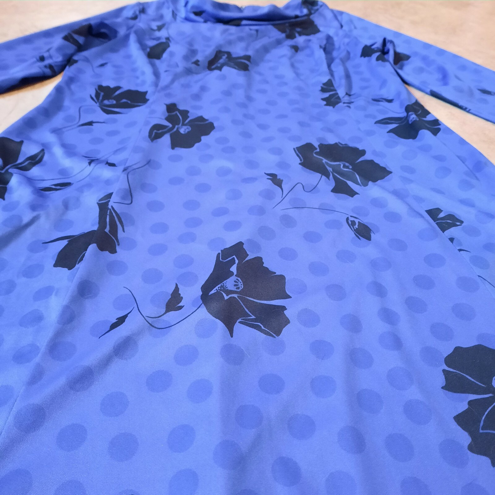 Vintage 80s British Lady ILGWU Poppy Polka-dot Blue Dress Woman’s 16.5