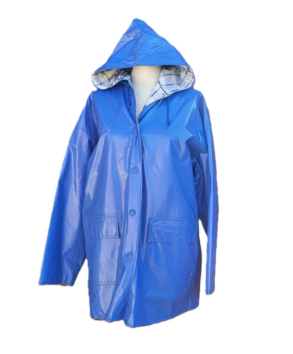 Ladies Wippette Raincoat Hooded Cornflower Blue PVC Vinyl Jacket Size M