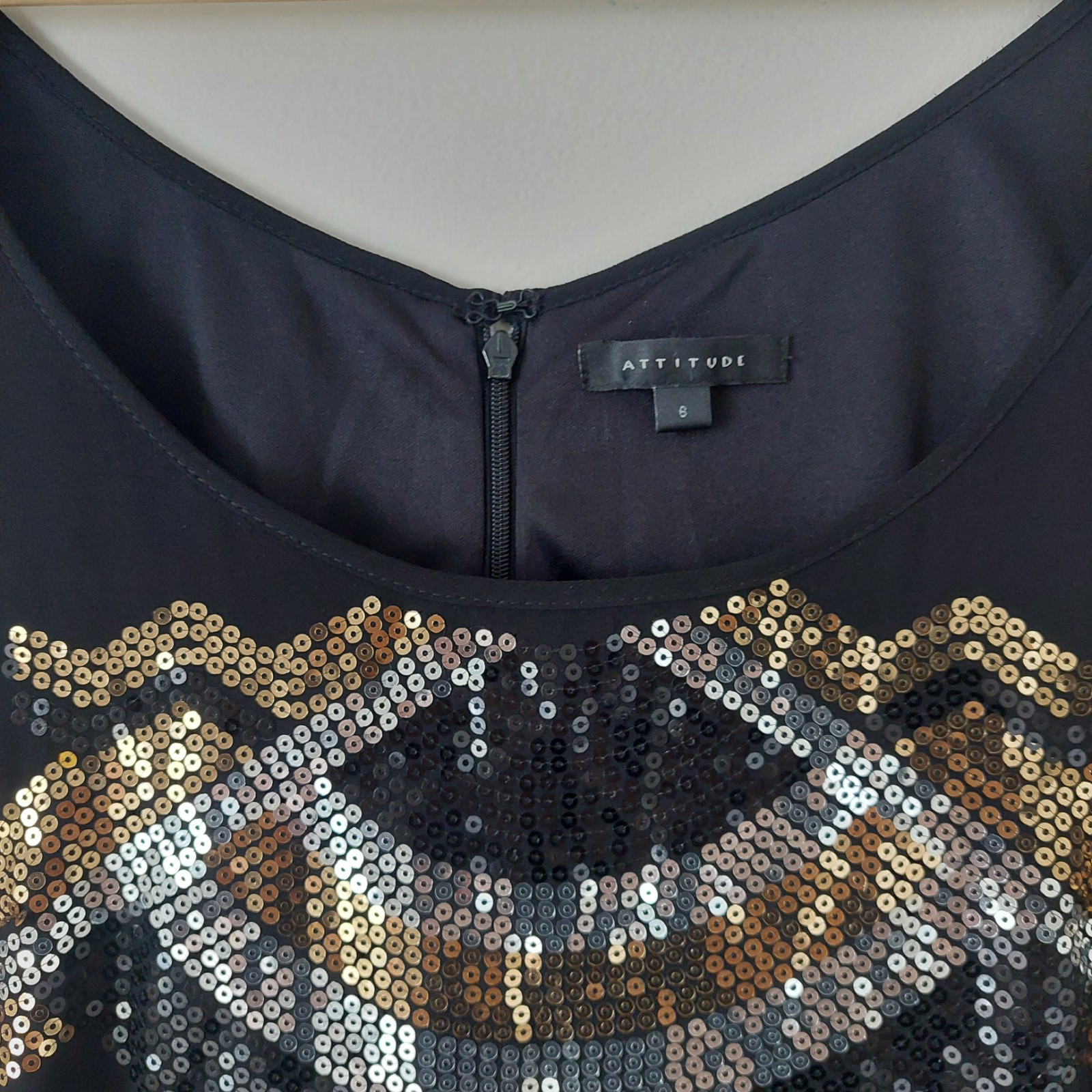 Attitude Retro 1920 Style Dress Flapper Spangled Tasseled Sequin Black Size 6