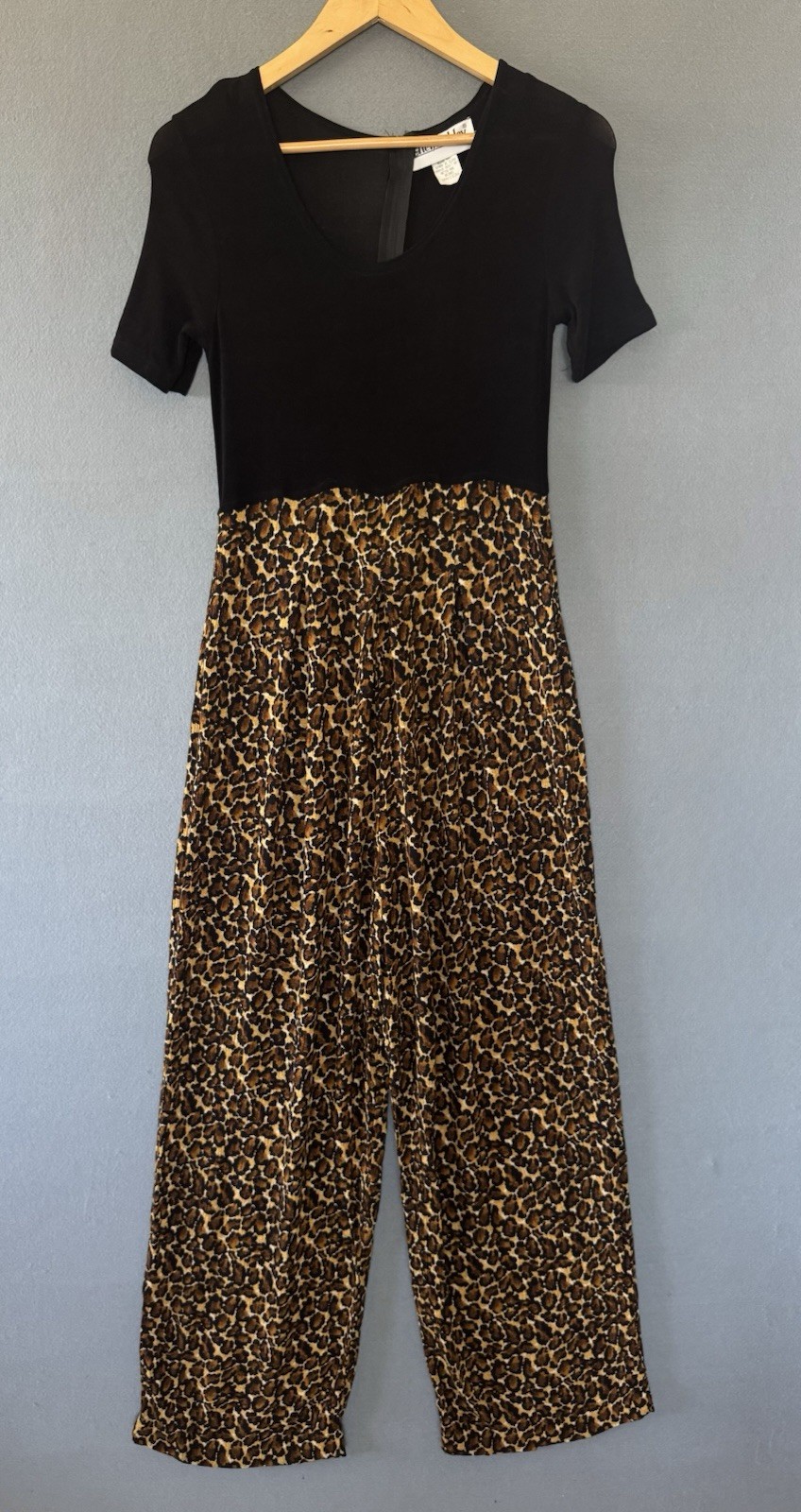 Vintage 80s Ellen Ashley Leopard Print Jumpsuit Wide Leg Disco USA Womens M