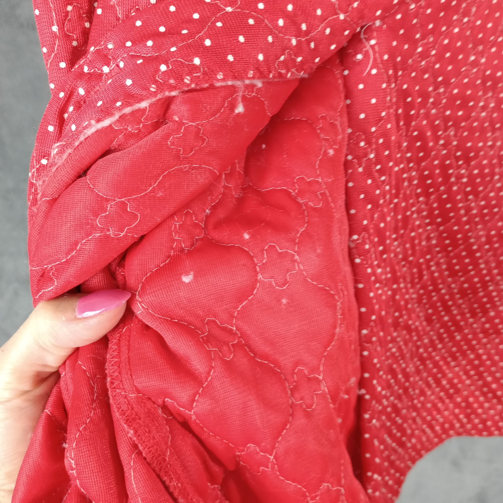 Vintage House Dress Robe 50s 60s Red Flower Groovy Poly XS SMALL READ !