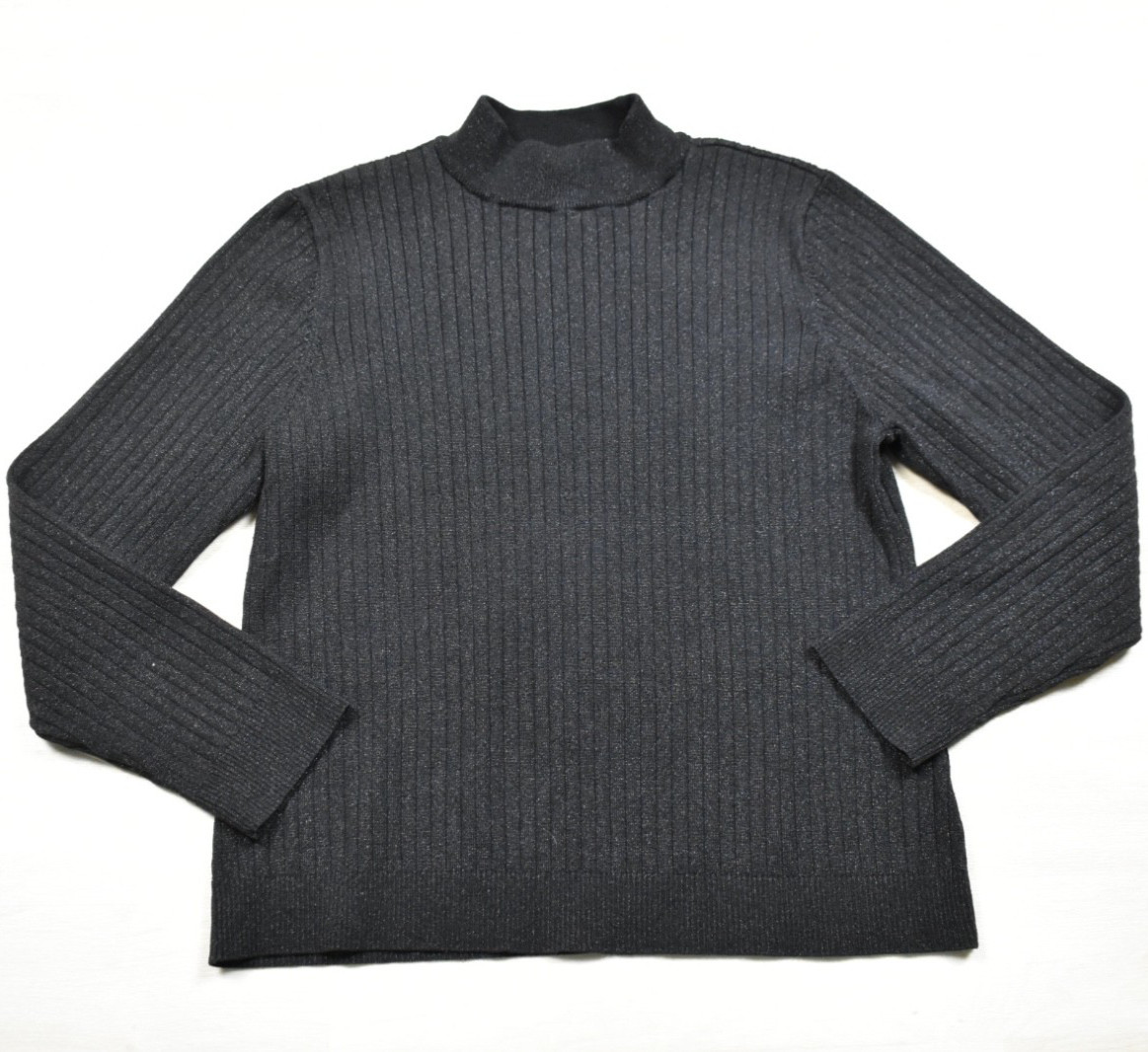 90s Laura Ashley Mock Neck Sweater Black Glitter Ribbed Silk Blend Medium VTG