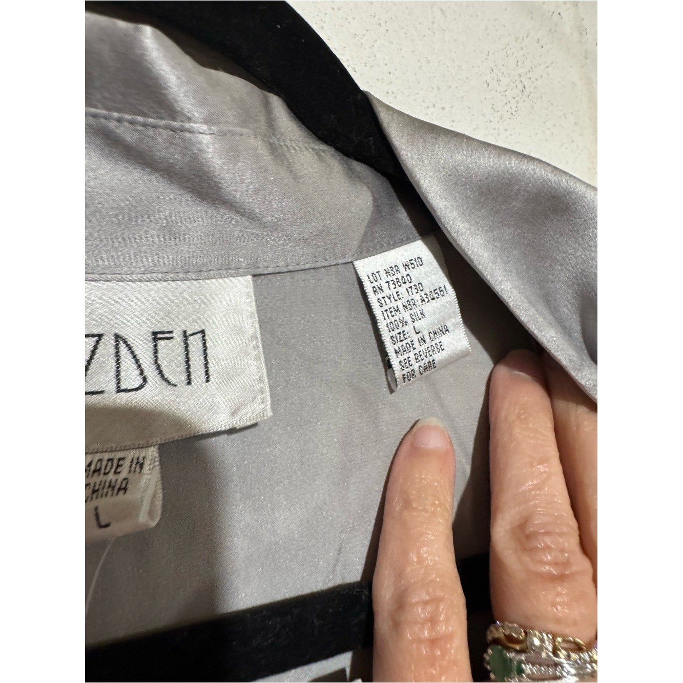 Vintage Lizden NWzt 100% Silk Blouse Sz Large Silver NYE Going Out Quiet Luxury