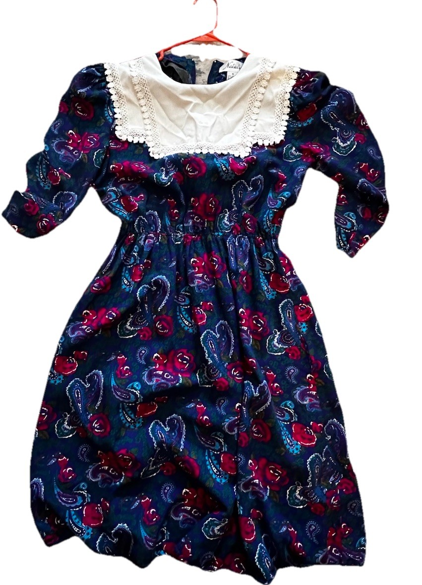 Vintage 80’s Natalie Dress Red/Blue Floral 3/4 Sleeve Women Size 10 RARE