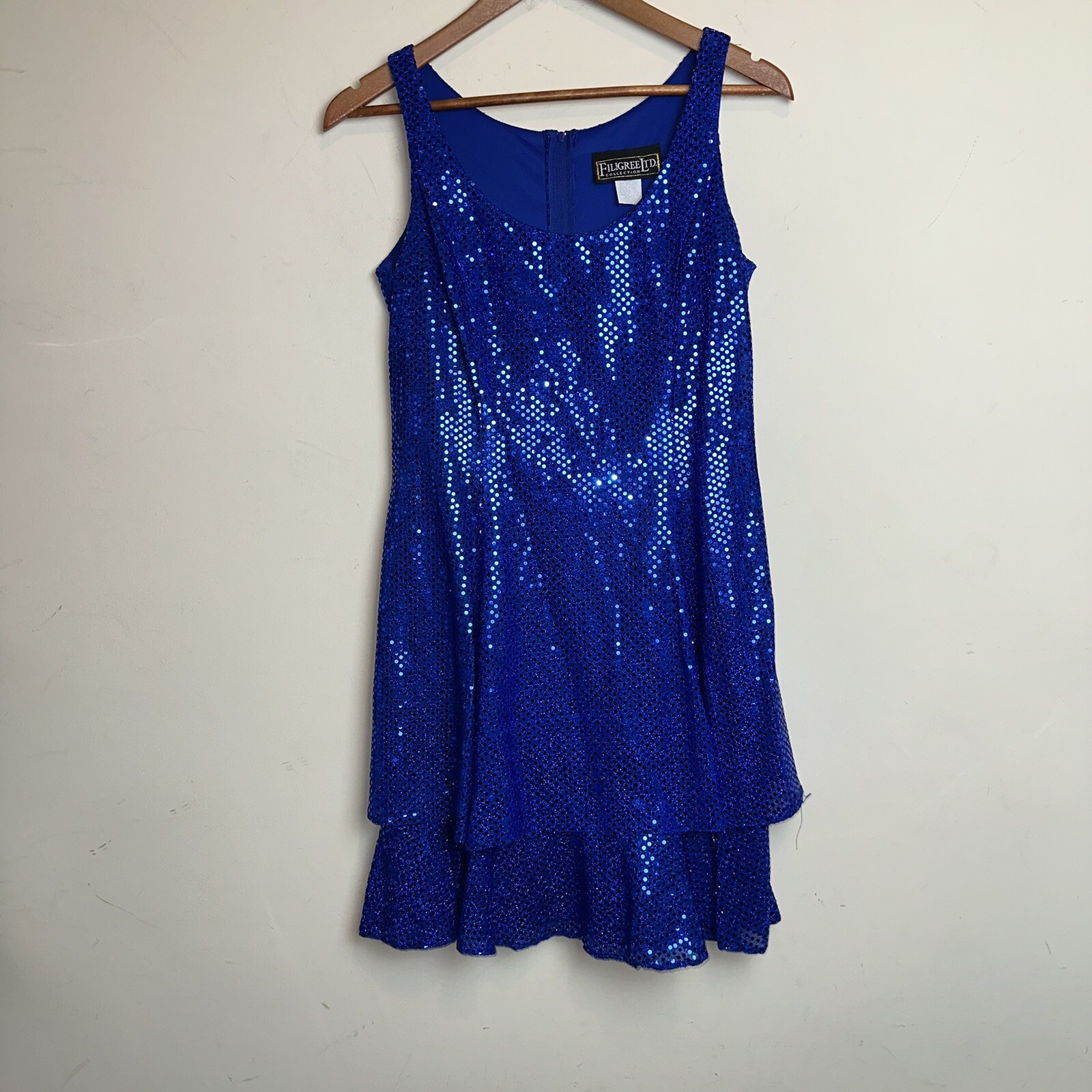 Vintage Filigree LTD Collection Dress Sequins Layered Sleeveless SZ 8 Style 4876