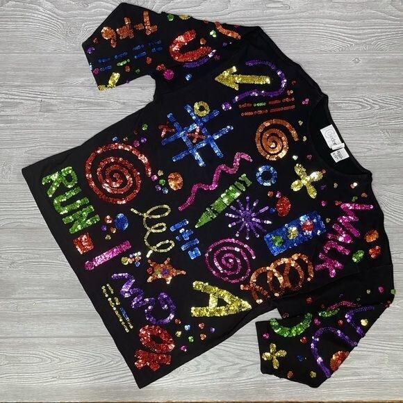Vintage cotton cedars sequin crossing guard teacher school long sleeve shirt lg