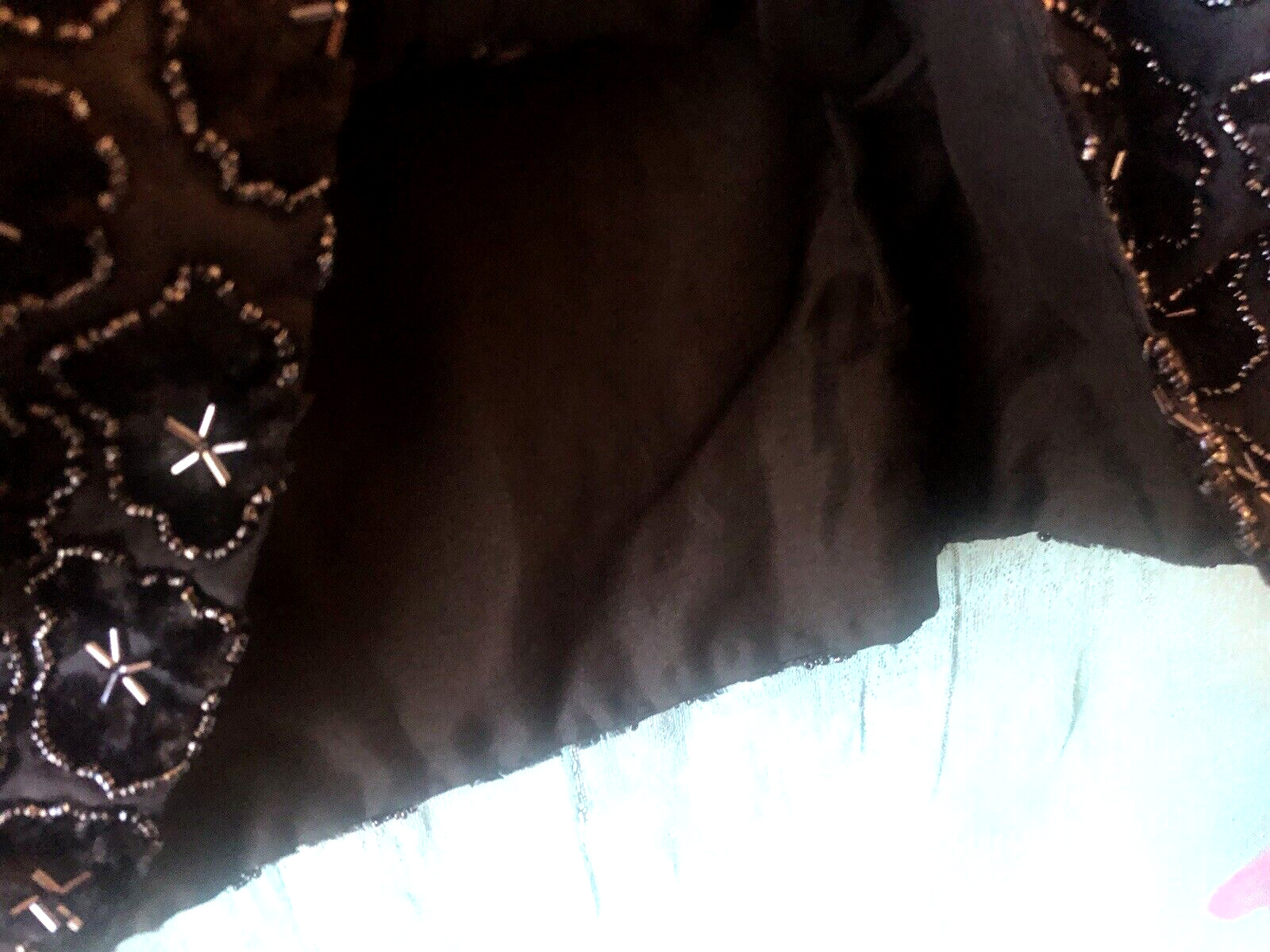 Vintage STENAY Sequin & Beaded Black Silk TOP, Sleeveless, Velvet Flowers, Sz 10